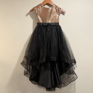 JJs House Girls Dress with Copper Gold Sequins and Black‎ Skirt Size 6